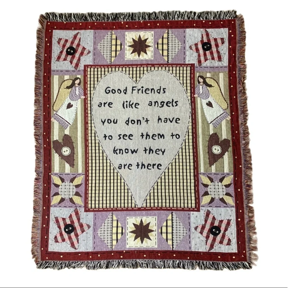 Primative Large Tapestry Rustic Sampler Cabincore Farmhouse Friend Angels